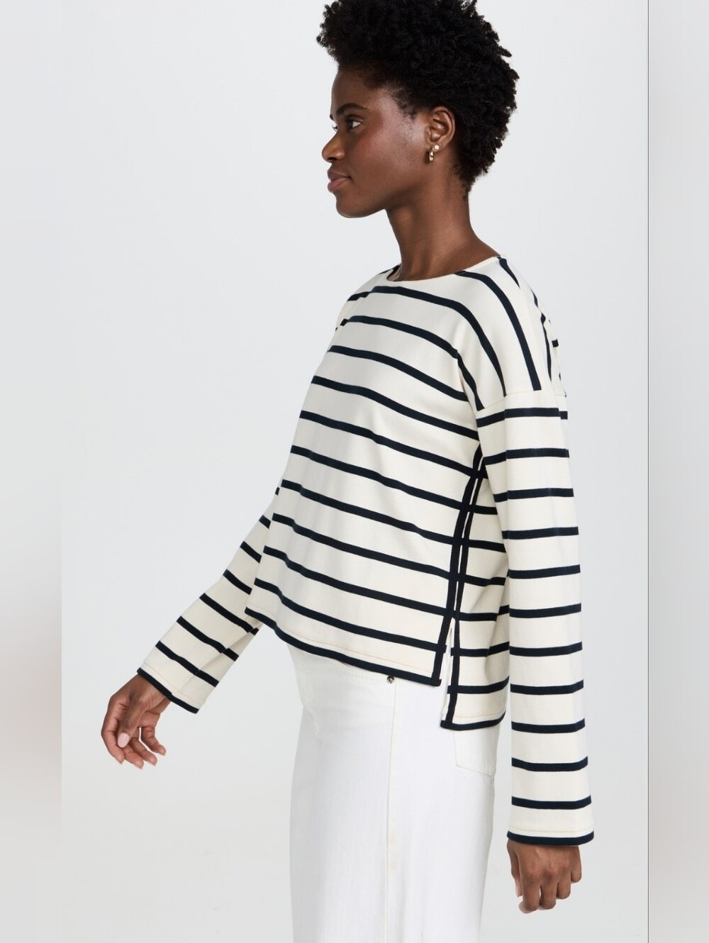 La Ligne Womens Breaton Top XS Cream Navy Stripe High Low Hem Preppy Nautical
